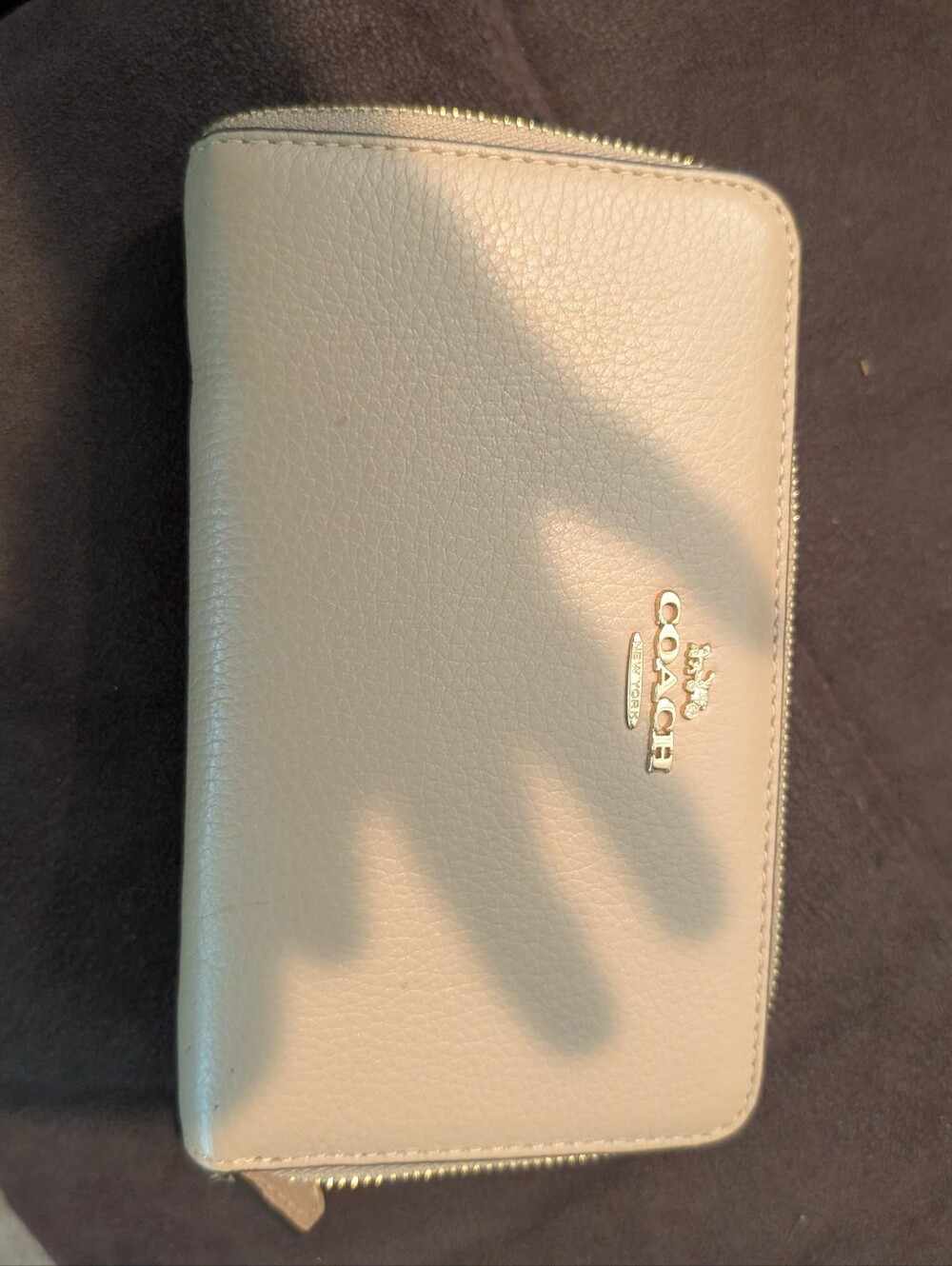 Coach Pebbled Leather Zip Wallet in Light Taupe
